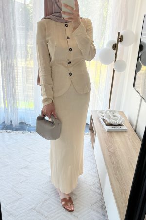 Ensemble jupe droite et veste en LIN